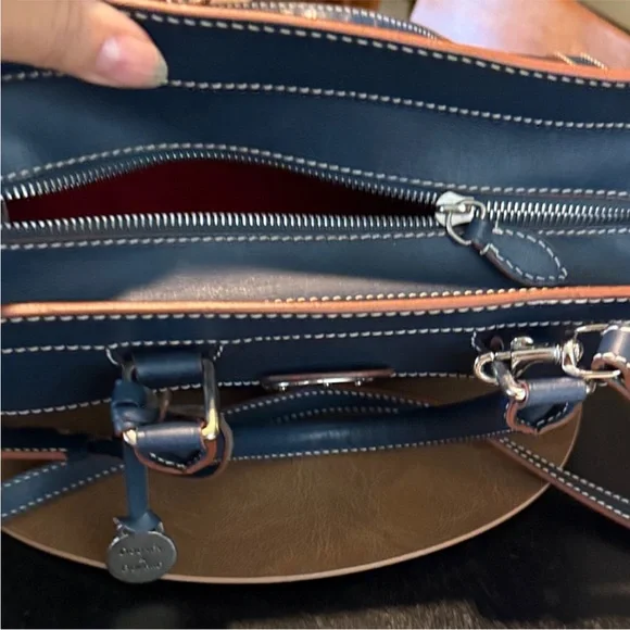 Dooney & Bourke Navy Satchel with Tan Trim - Picture 4 of 10